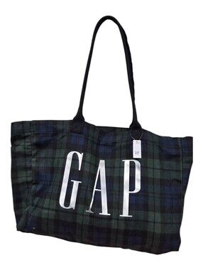 GAP Green and Black Plaid Logo Tote